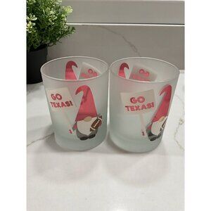 Culver Frosted High Ball Glasses Gnomes “Go Texas” Set of 2